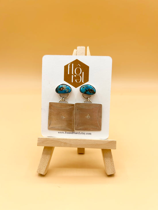 Turquoise & Silver Square Earrings